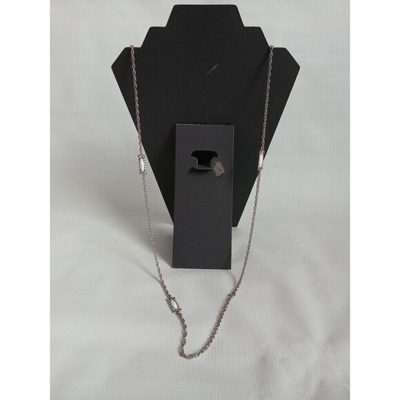 Solid White & Silver Toned Metal Rectangle Accents Long Length Layering Necklace - Picture 2 of 9